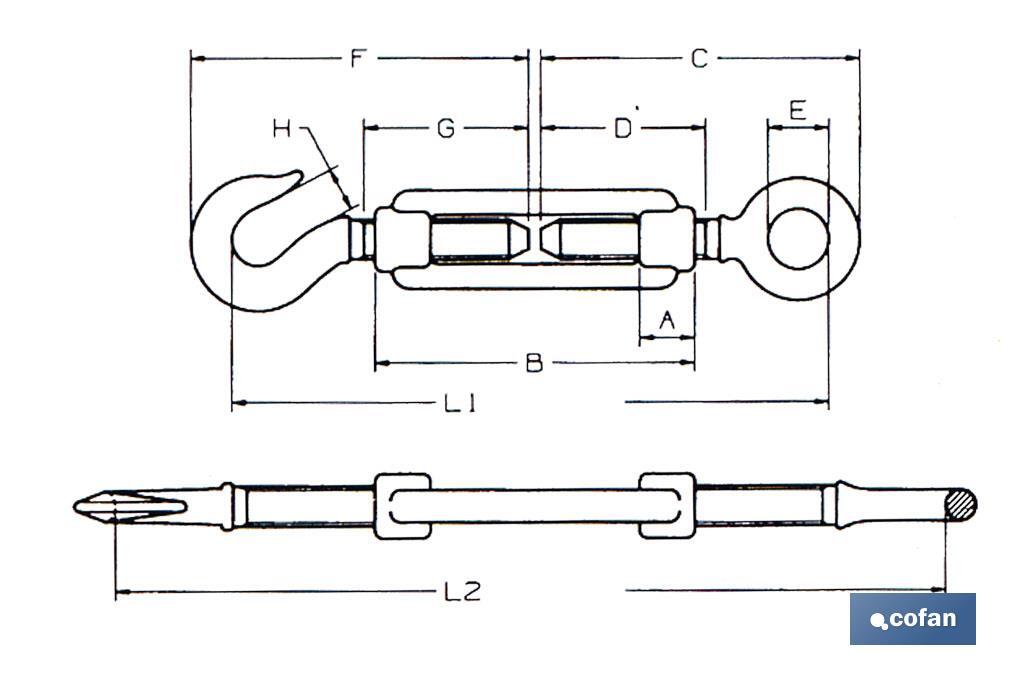 TENSOR GANCHO-ANILLA ZINC. DIN 1480 M-16
