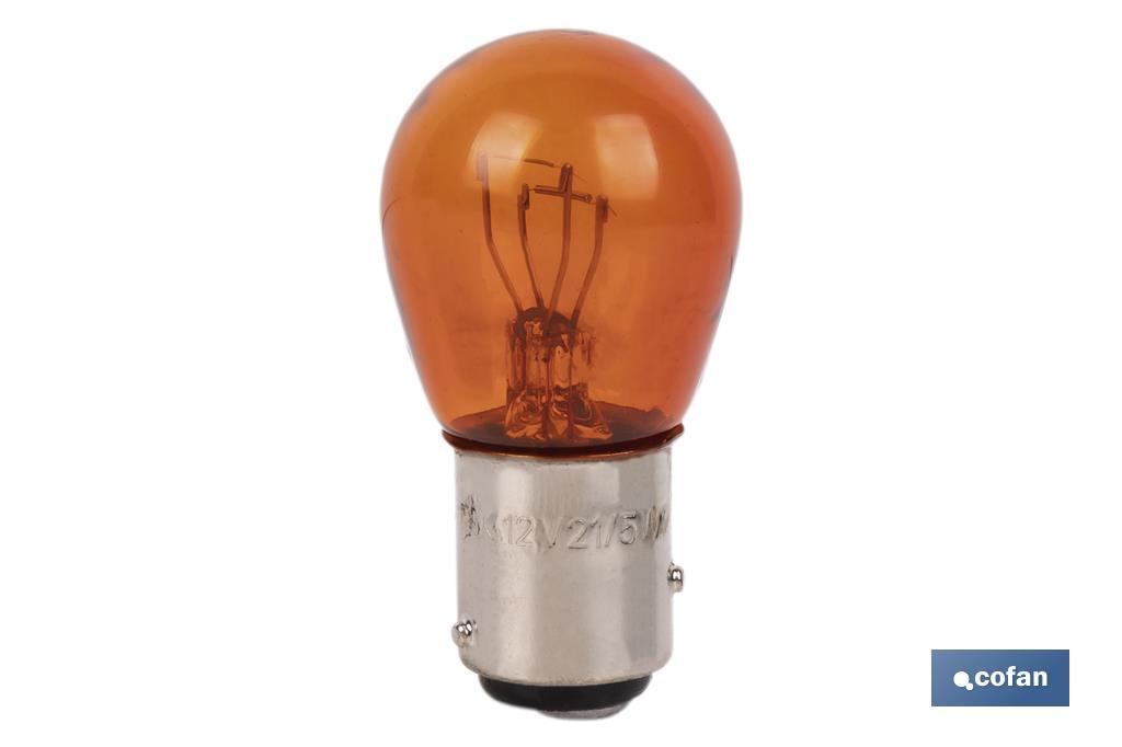 LÁMPARA 2 POLOS ÁMBAR DESCENTRADA P21/5W (BAZ15d) 12V