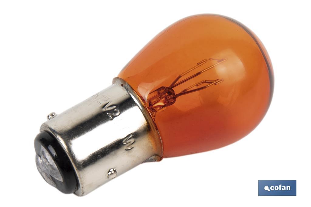 LÁMPARA 2 POLOS ÁMBAR DESCENTRADA P21/5W (BAZ15d) 12V