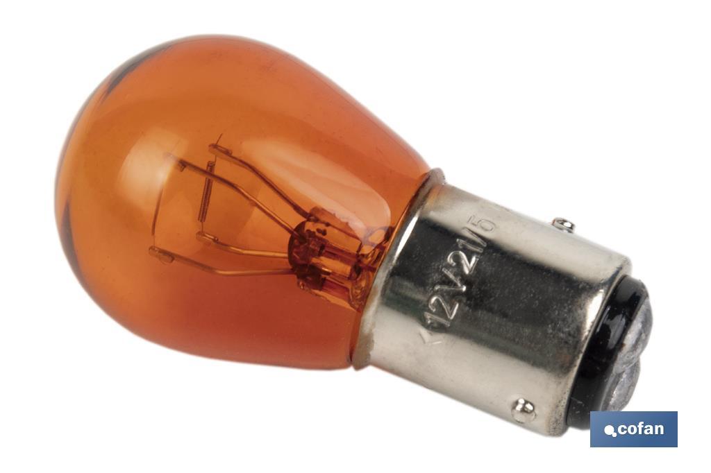 LÁMPARA 2 POLOS ÁMBAR DESCENTRADA P21/5W (BAZ15d) 12V