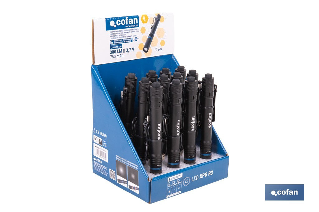 EXPOSITOR CON 12 LINTERNAS LED EN FORMATO BOLÍGRAFO