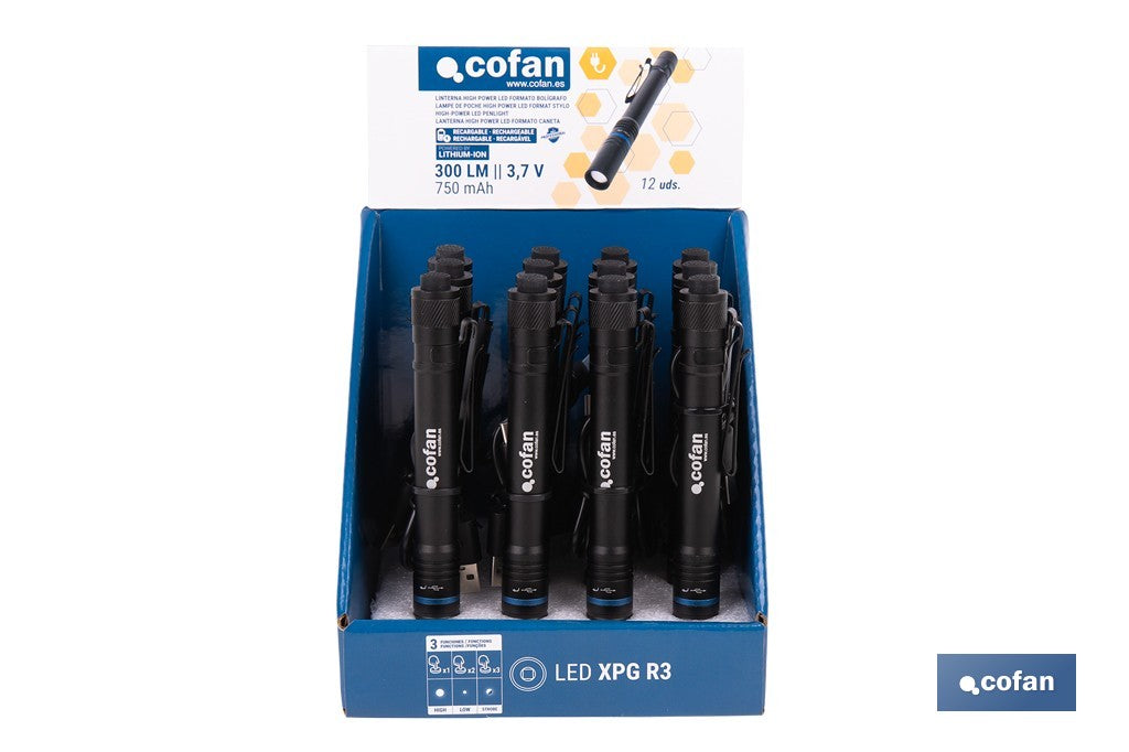 EXPOSITOR CON 12 LINTERNAS LED EN FORMATO BOLÍGRAFO