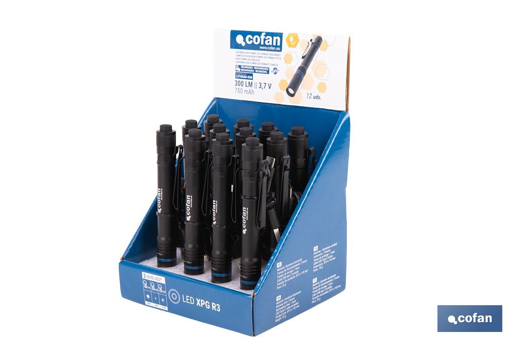 EXPOSITOR CON 12 LINTERNAS LED EN FORMATO BOLÍGRAFO