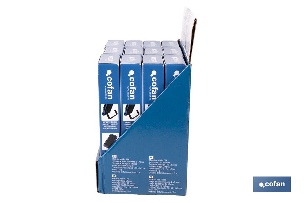EXPOSITOR CON 12 LÁMPARAS DE INSPECCIÓN COB LED Y PANEL SOLAR