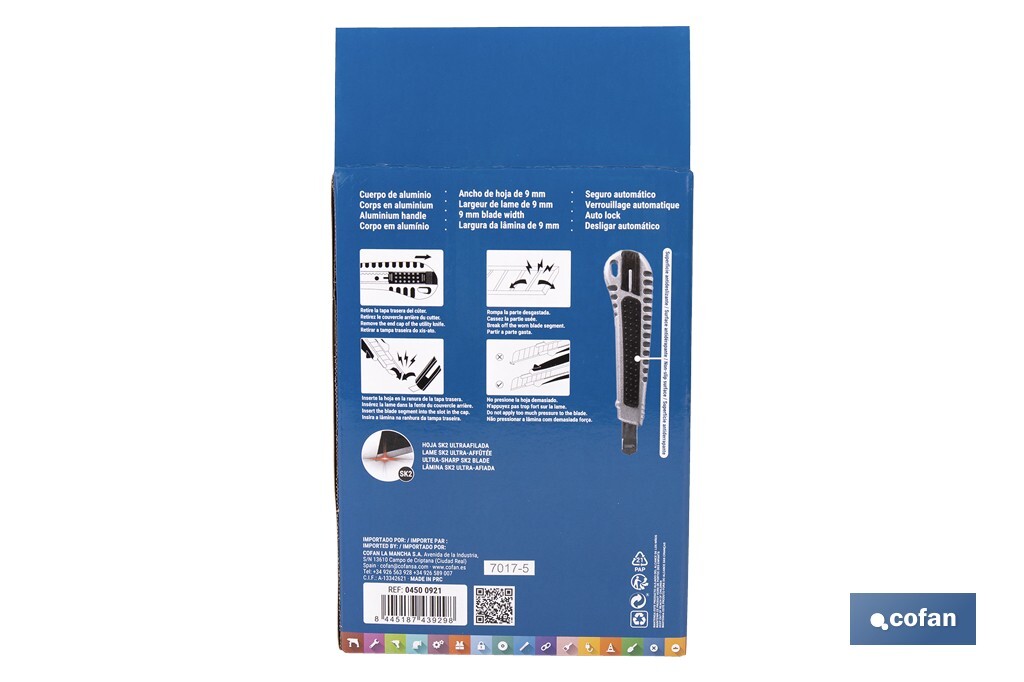 EXPOSITOR DE CÚTER DE ALUMINIO 9 MM 12 UDS.