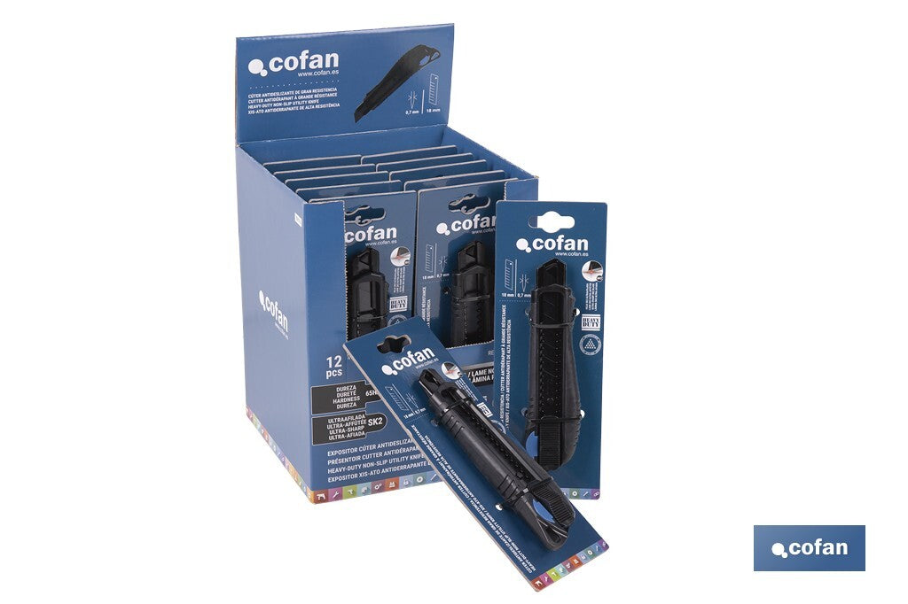 EXPOSITOR DE CÚTER ANTIDESLIZANTE HEAVY DUTY 18 MM 12 UDS.