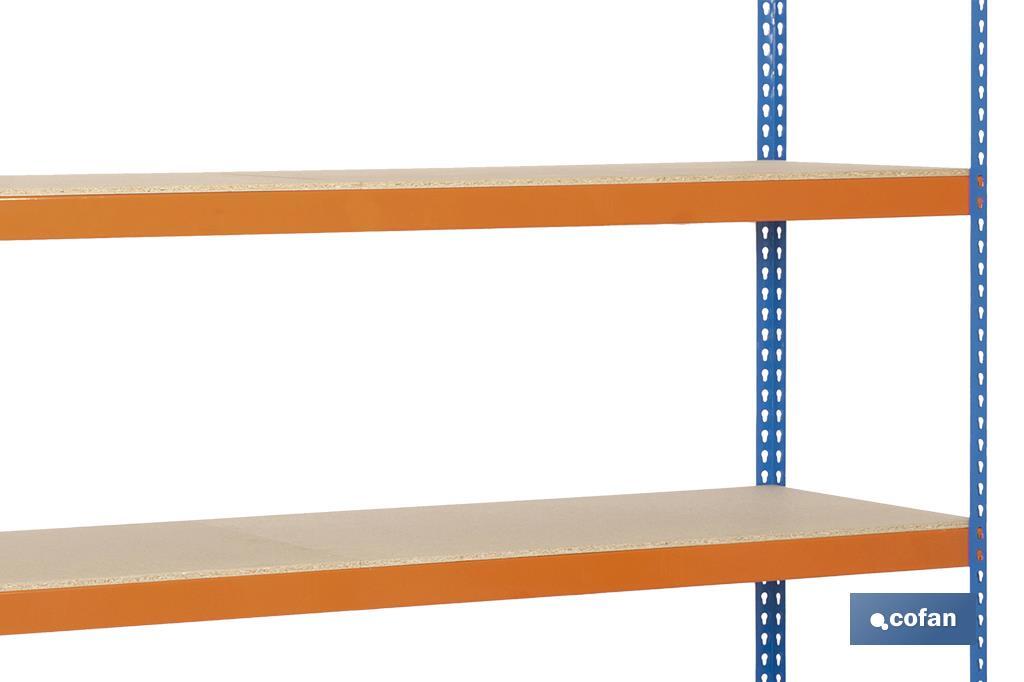 ESTANTERÍA MEDIA CARGA AZUL/NARANJA 4 BALDAS DE MADERA 2000 X 2100 X 600 MM
