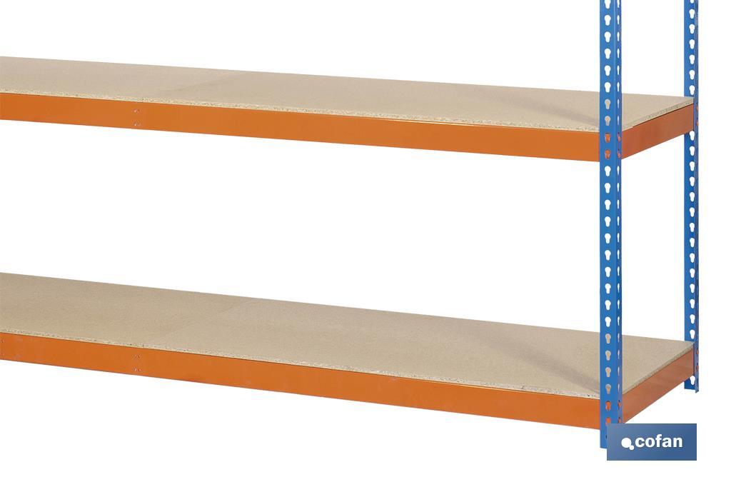 ESTANTERÍA MEDIA CARGA AZUL/NARANJA 4 BALDAS DE MADERA 2000 X 2100 X 600 MM