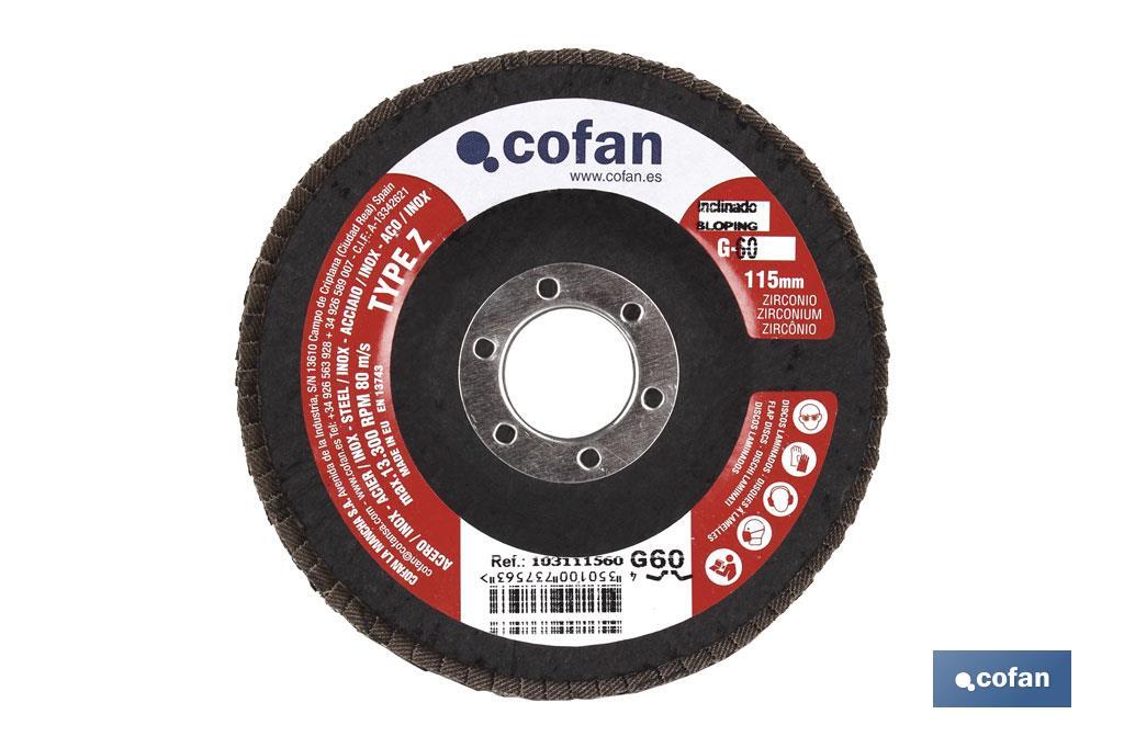 DISCO LAMINADO ESTANDAR INCLINADO 115 MM. G-120 ZIRCONIO