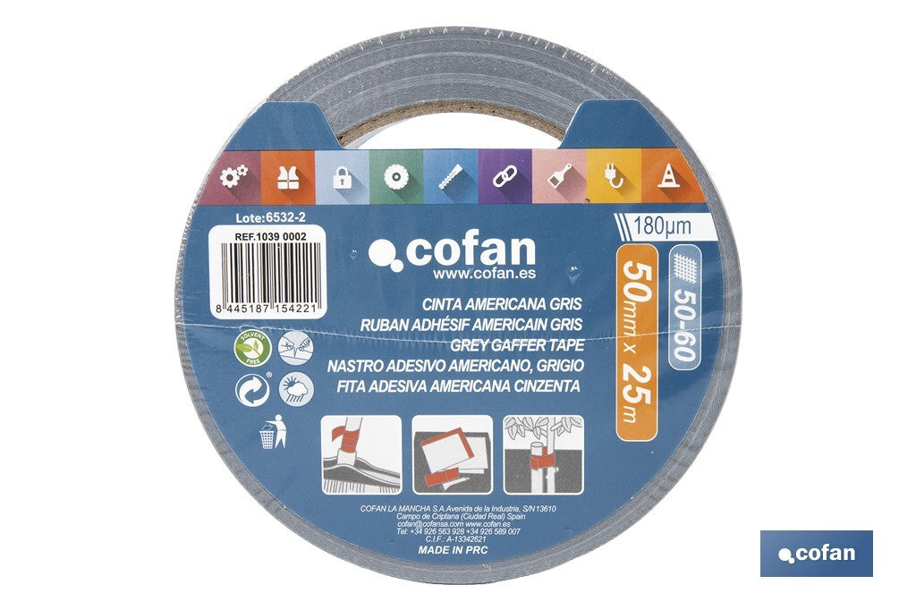 CINTA AMERICANA GRIS 180 MICRAS 50 MM X 25 M