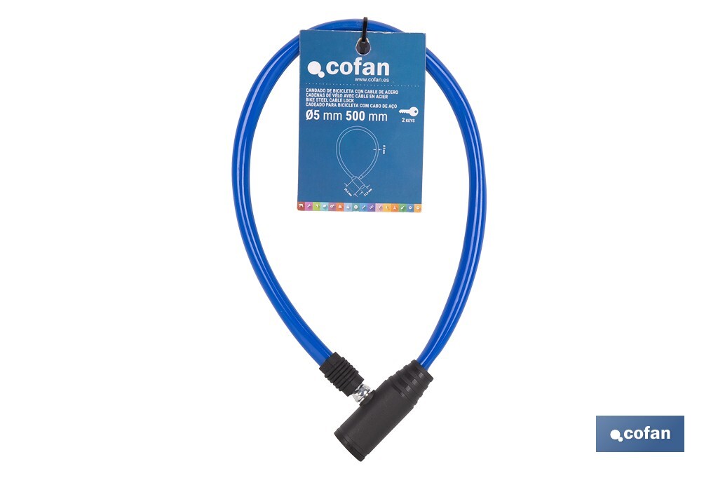 CANDADO DE BICICLETA CON CABLE DE ACERO Ø5 MM 500 MM