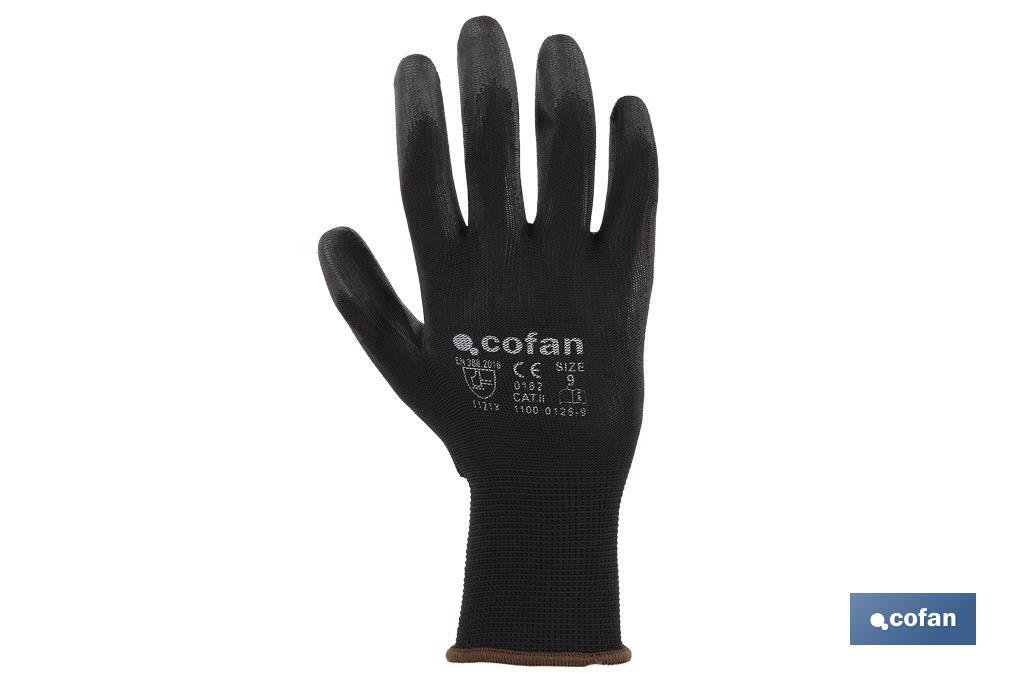 GUANTE 100% POLIEST.IMPREG. PU NEGRO T-7