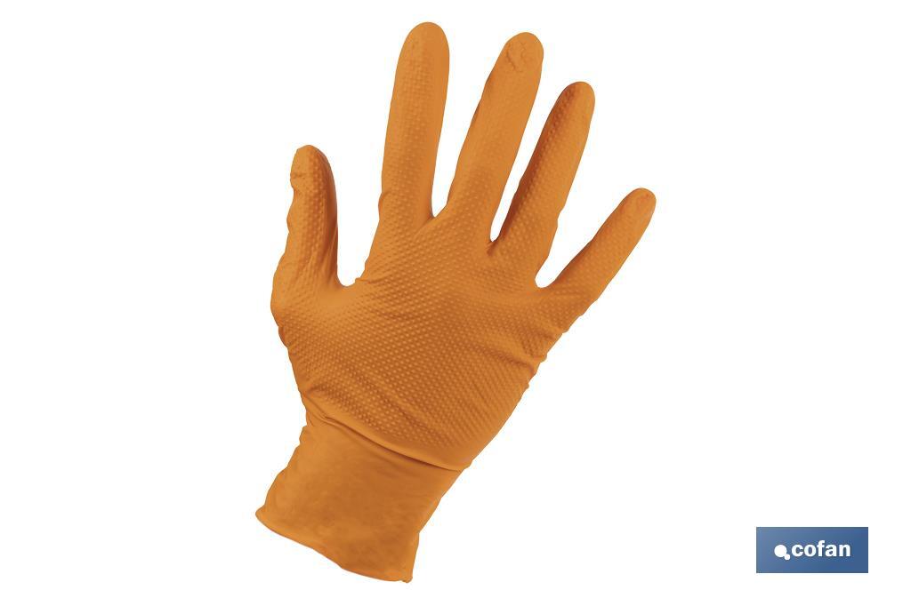 CAJA 100 UDS. GUANTES DE NITRILO NARANJA DIAMANTADO 8,5 G TALLA M