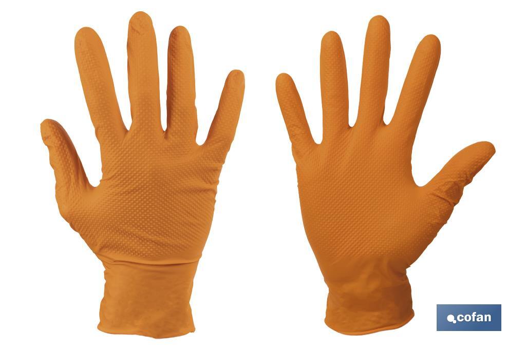 CAJA 100 UDS. GUANTES DE NITRILO NARANJA DIAMANTADO 8,5 G TALLA M