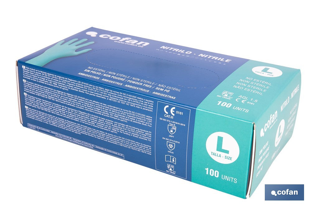 CAJA 100 UDS. GUANTES NITRILO VERDE PROTECCION FITOSANITARIOS T-L