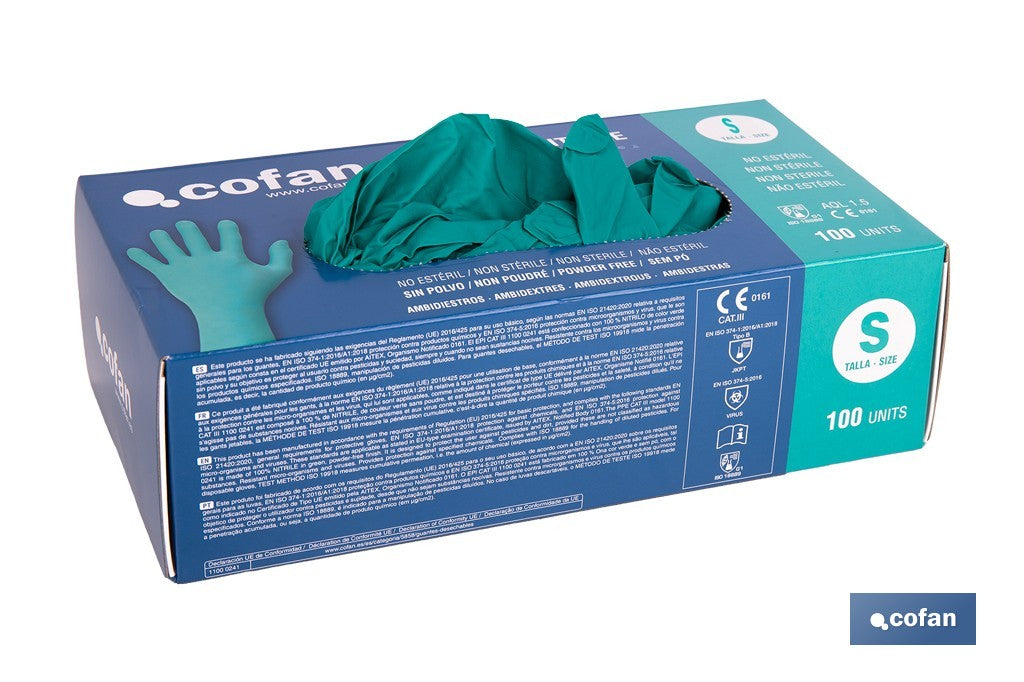 CAJA 100 UDS. GUANTES NITRILO VERDE PROTECCION FITOSANITARIOS T-S