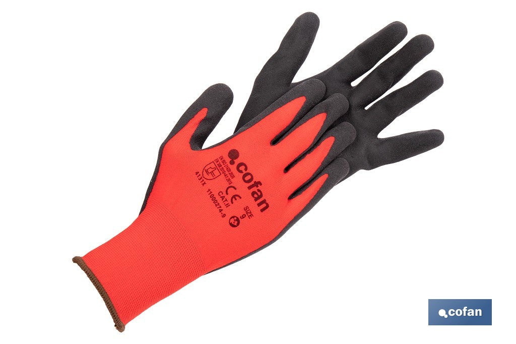 GUANTE IMPREGNADO SANDY COATED ROJO/NEGRO TALLA 10 VENTA UNITARIA