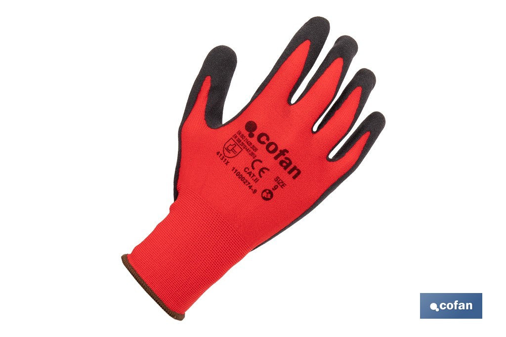GUANTE IMPREGNADO SANDY COATED ROJO/NEGRO TALLA 9 VENTA UNITARIA