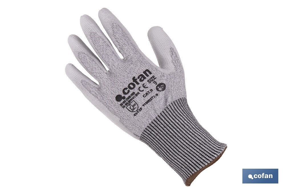 GUANTE ANTICORTE IMPREGNADO PU GRIS T-8
