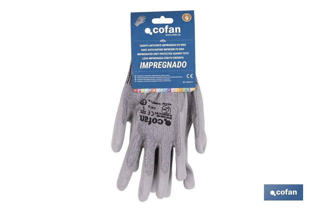 GUANTE ANTICORTE IMPREGNADO PU GRIS T-8
