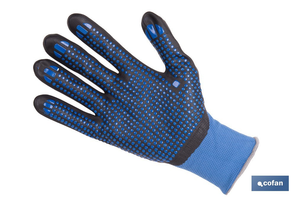 GUANTE IMPREGNADO CON PUNTOS AZULES DE NITRILO TALLA 8
