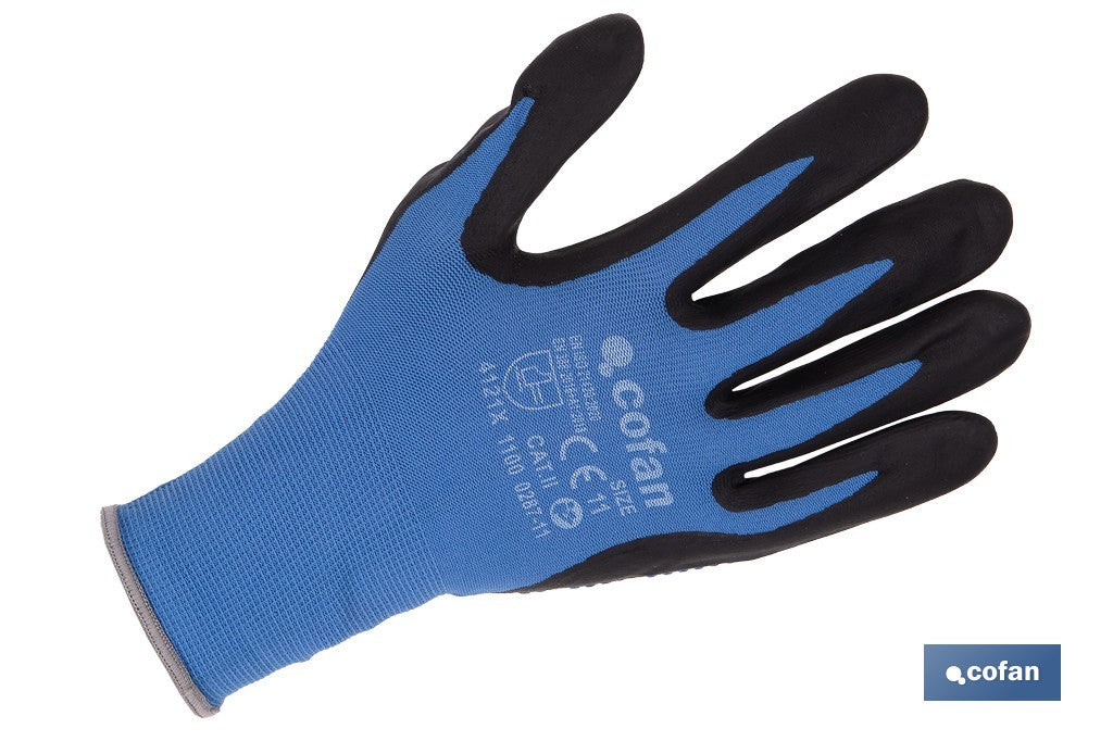 GUANTE IMPREGNADO CON PUNTOS AZULES DE NITRILO TALLA 6
