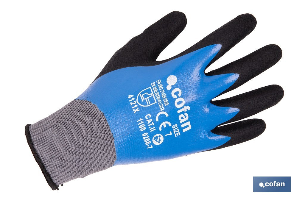 GUANTE IMPREGNADO SANDY DOBLE CAPA DE NITRILO AZUL TALLA 7