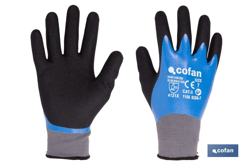GUANTE IMPREGNADO SANDY DOBLE CAPA DE NITRILO AZUL TALLA 7