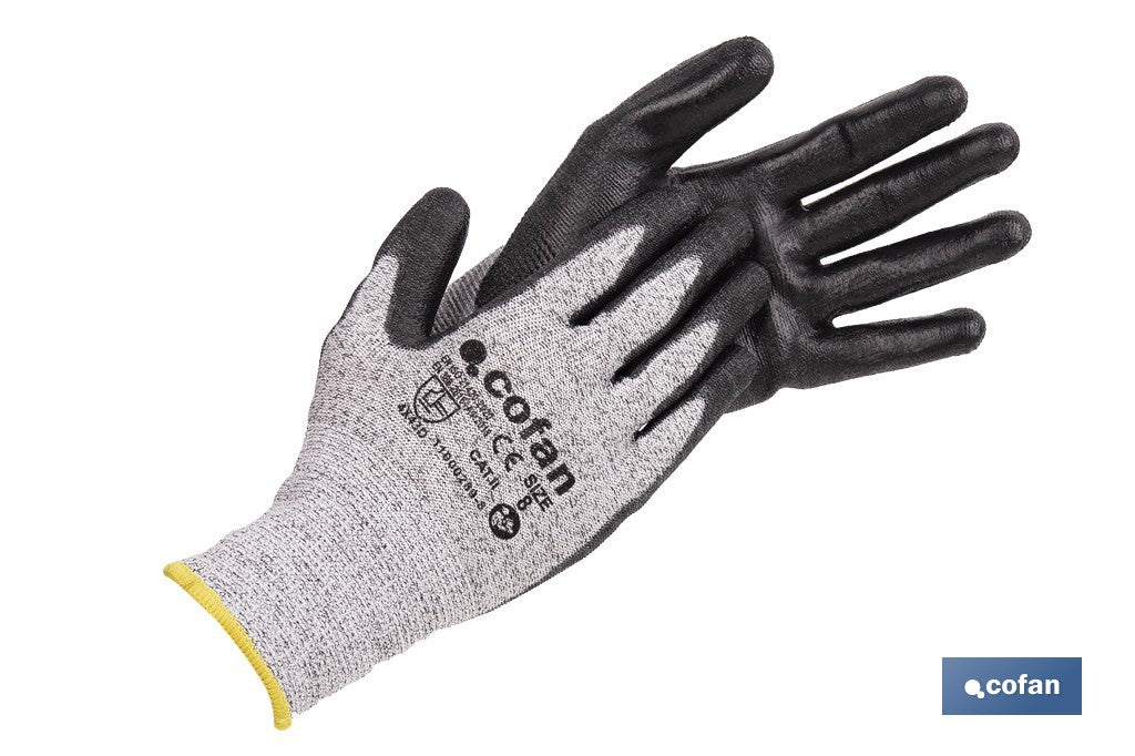 GUANTE ANTICORTE ULTRA LIGERO IMPREGNADO PU NEGRO T-10