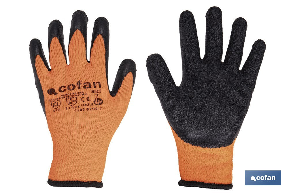 GUANTE NARANJA FLUOR CON REVESTIMIENTO LATEX TERMICO T-9 VENTA UNITARIA