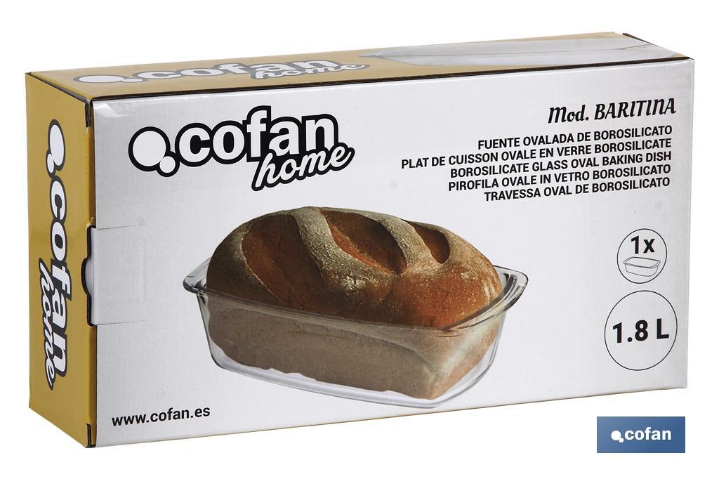 FUENTE OVAL ALARGADA DE VIDRIO BOROSILICATO MODELO BARITINA 1800 ML
