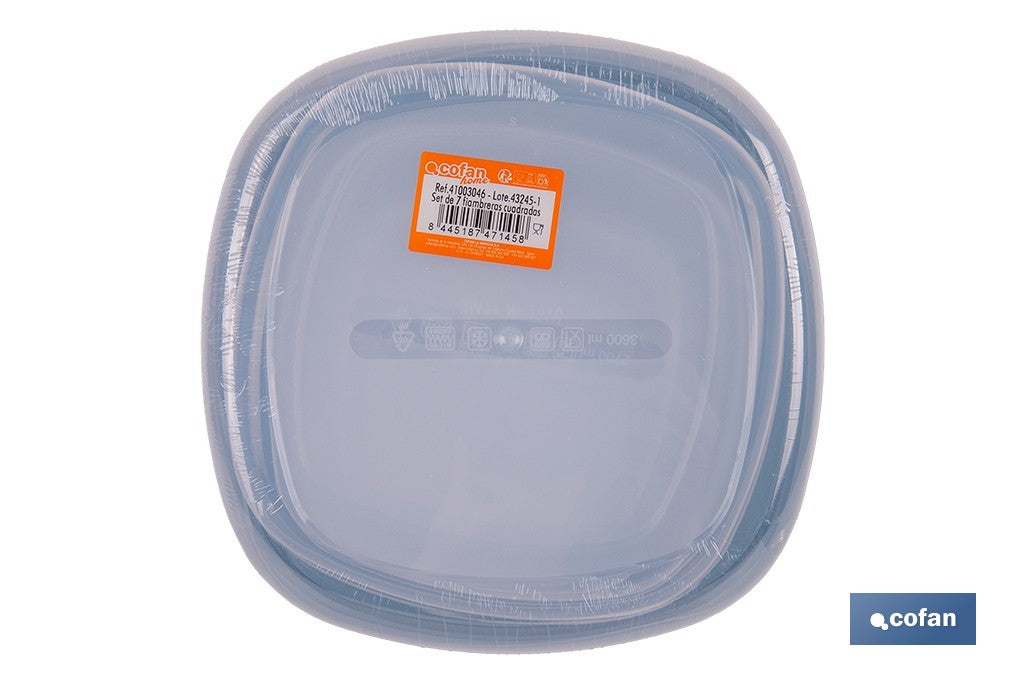 SET DE 7 FIAMBRERAS CUADRADAS 220/350/600/1200/2000/2700/3600 ML