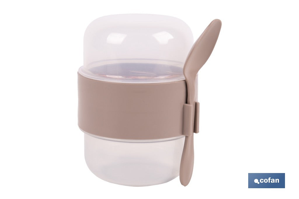 SET DE 3 RECIPIENTES CON TAPA, CUCHARA Y COMPARTIMIENTO INTERIOR 200ML+200ML