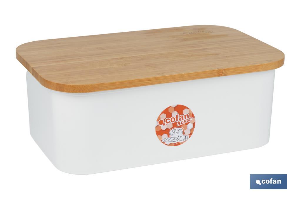 PANERA CON TAPA DE BAMBÚ COLOR BLANCO/MADERA 36 X 24 X13 CM