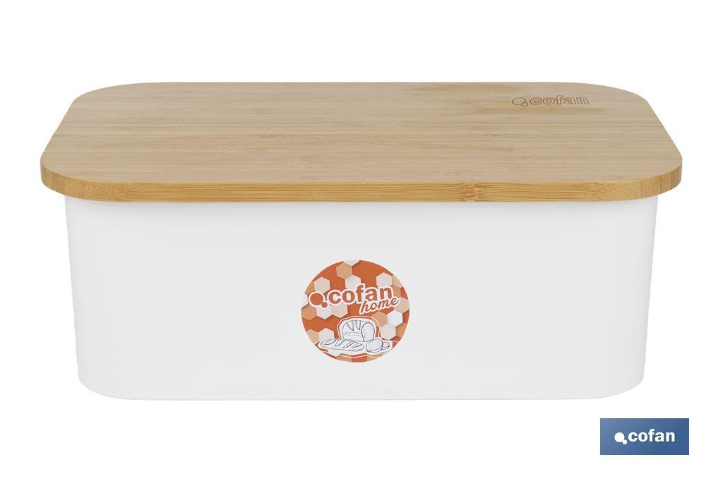 PANERA CON TAPA DE BAMBÚ COLOR BLANCO/MADERA 36 X 24 X13 CM