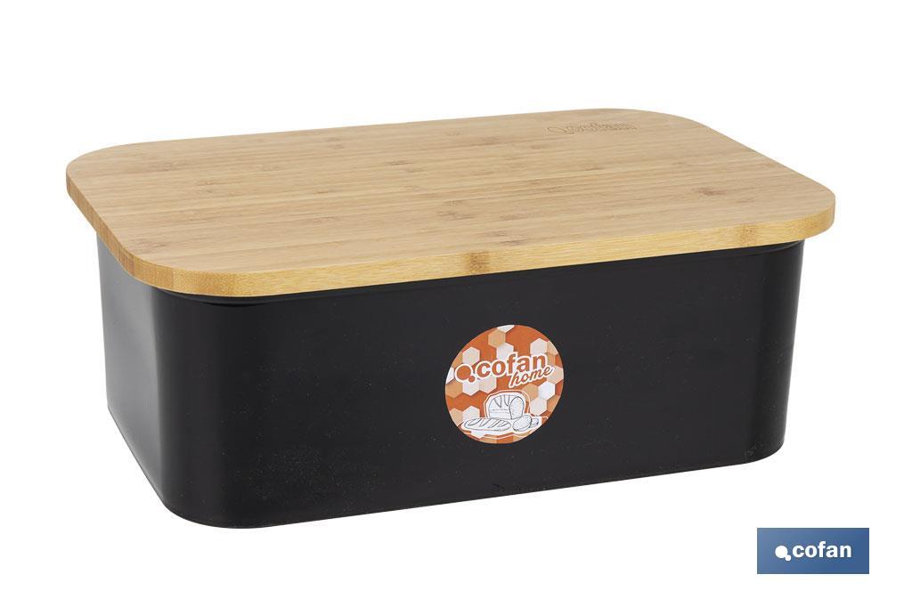 PANERA CON TAPA DE BAMBÚ COLOR NEGRO/MADERA 36 X 24 X13 CM