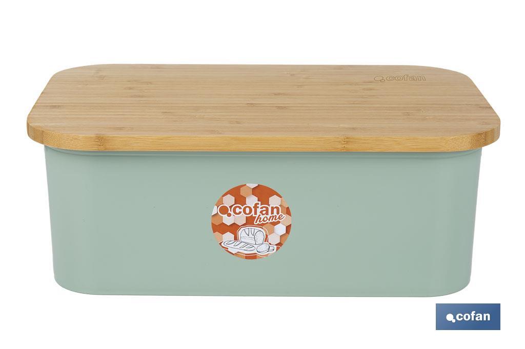 PANERA CON TAPA DE BAMBÚ COLOR VERDE/MADERA 36 X 24 X13 CM