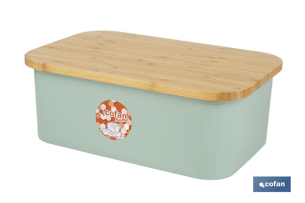 PANERA CON TAPA DE BAMBÚ COLOR VERDE/MADERA 36 X 24 X13 CM