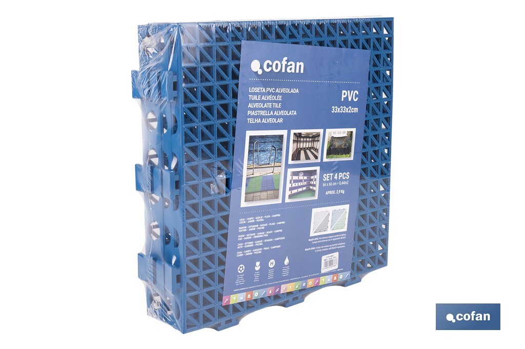 SET DE 4 UDS. LOSETA ALVEOLADA AZUL DE PVC 33 X 33 X 2 CM