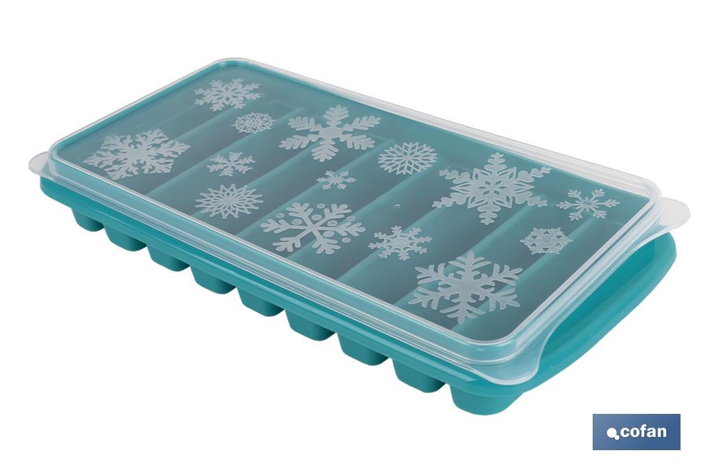 CUBITERA HIELO CON TAPA COLOR TURQUESA 12.5X26X4 cm