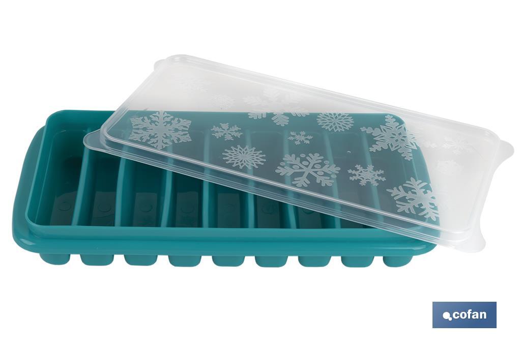 CUBITERA HIELO CON TAPA COLOR TURQUESA 12.5X26X4 cm