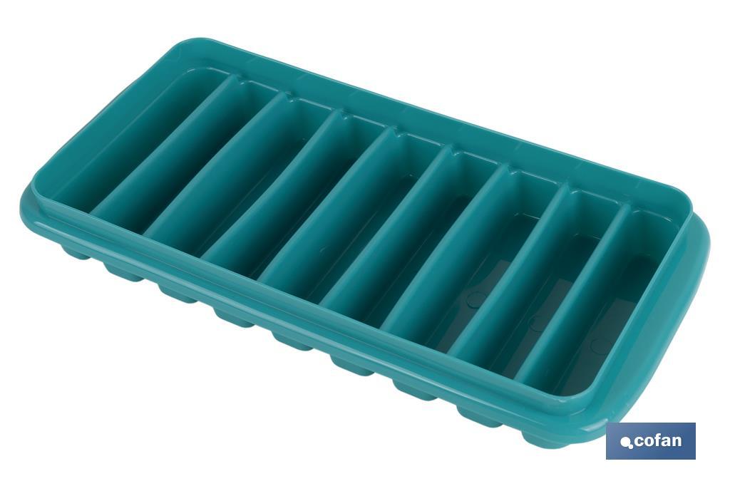 CUBITERA HIELO CON TAPA COLOR TURQUESA 12.5X26X4 cm