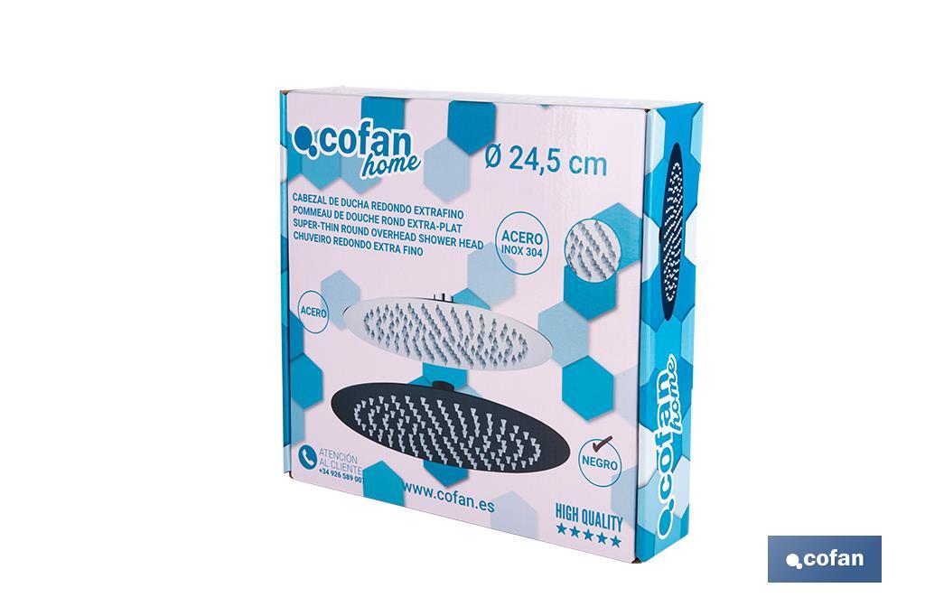 CABEZAL DE DUCHA REDONDO EXTRAFINO DE ACERO INOXIDABLE 304 NEGRO MATE Ø24,5 CM