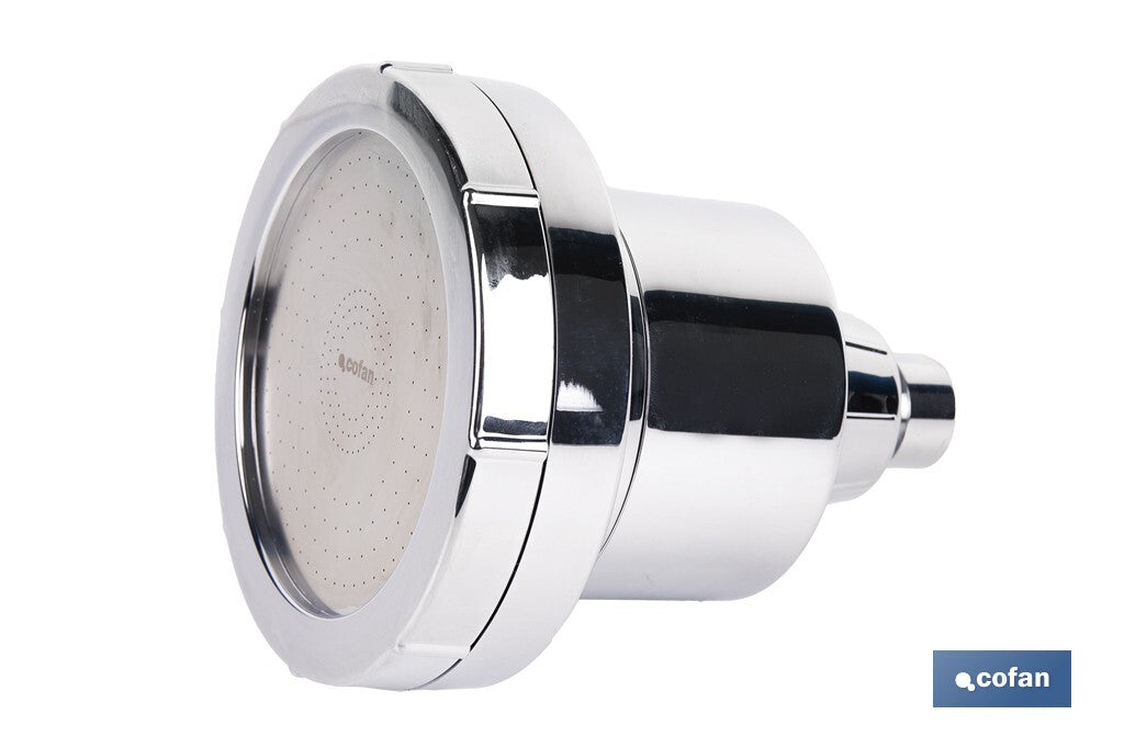 ROCIADOR DE DUCHA CON 15 FILTROS COLOR INOX. 11,5 X 13,5 CM