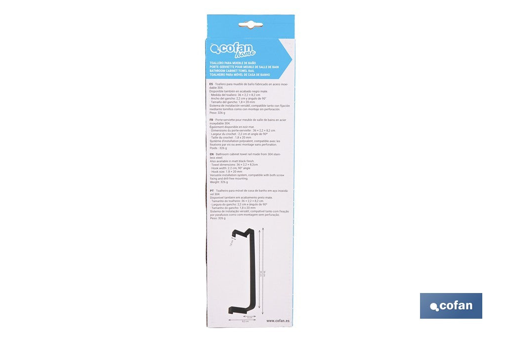 TOALLERO DE ACERO INOXIDABLE 304 PARA MUEBLE DE 36 CM
