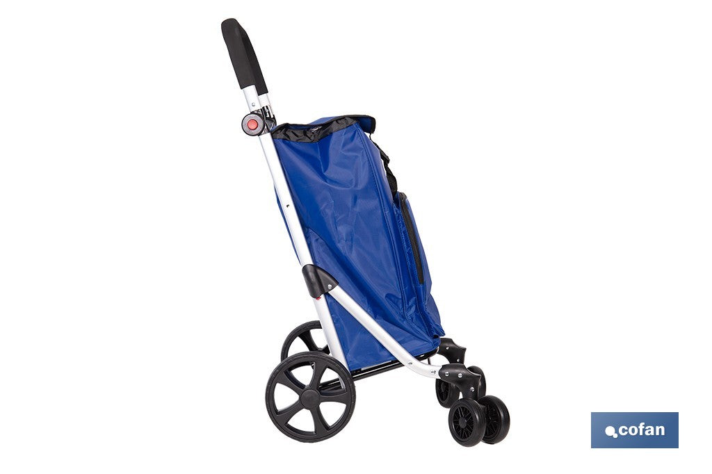 CARRO DE LA COMPRA AZULON ABATIBLE DE ALUMINIO CON 6 RUEDAS GIRATORIAS 53 L