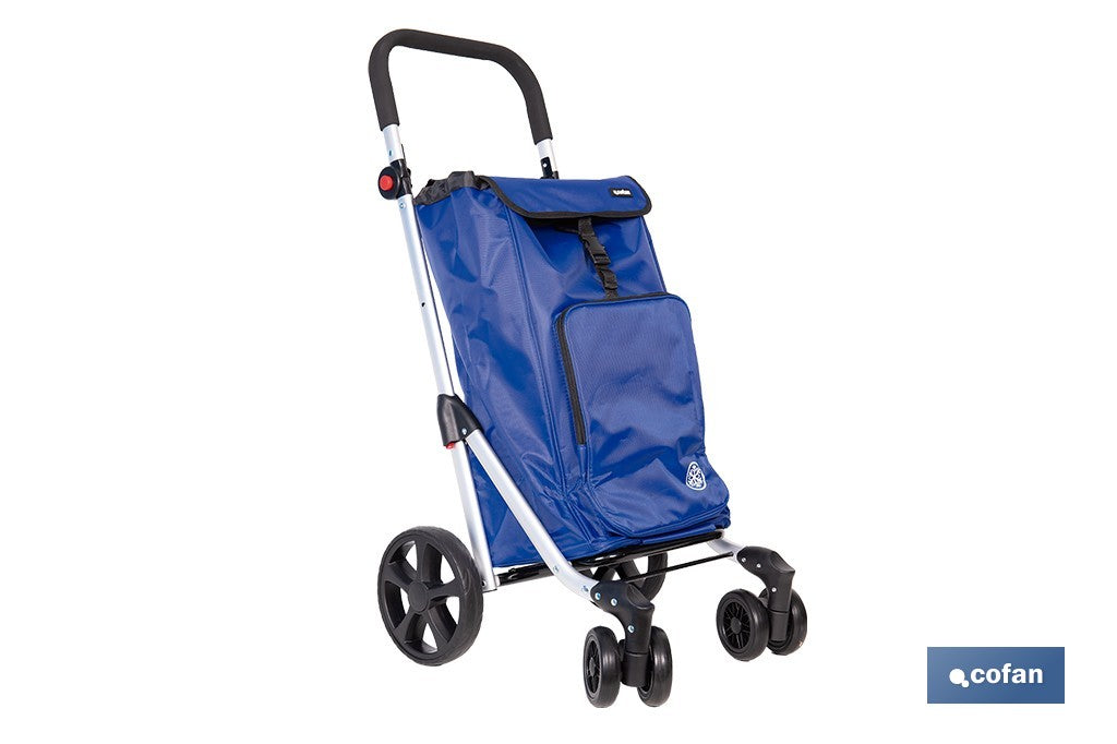 CARRO DE LA COMPRA AZULON ABATIBLE DE ALUMINIO CON 6 RUEDAS GIRATORIAS 53 L