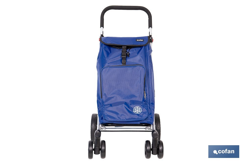CARRO DE LA COMPRA AZULON ABATIBLE DE ALUMINIO CON 6 RUEDAS GIRATORIAS 53 L