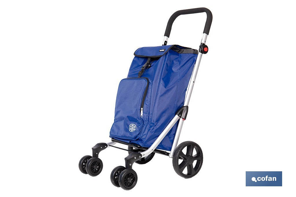 CARRO DE LA COMPRA AZULON ABATIBLE DE ALUMINIO CON 6 RUEDAS GIRATORIAS 53 L
