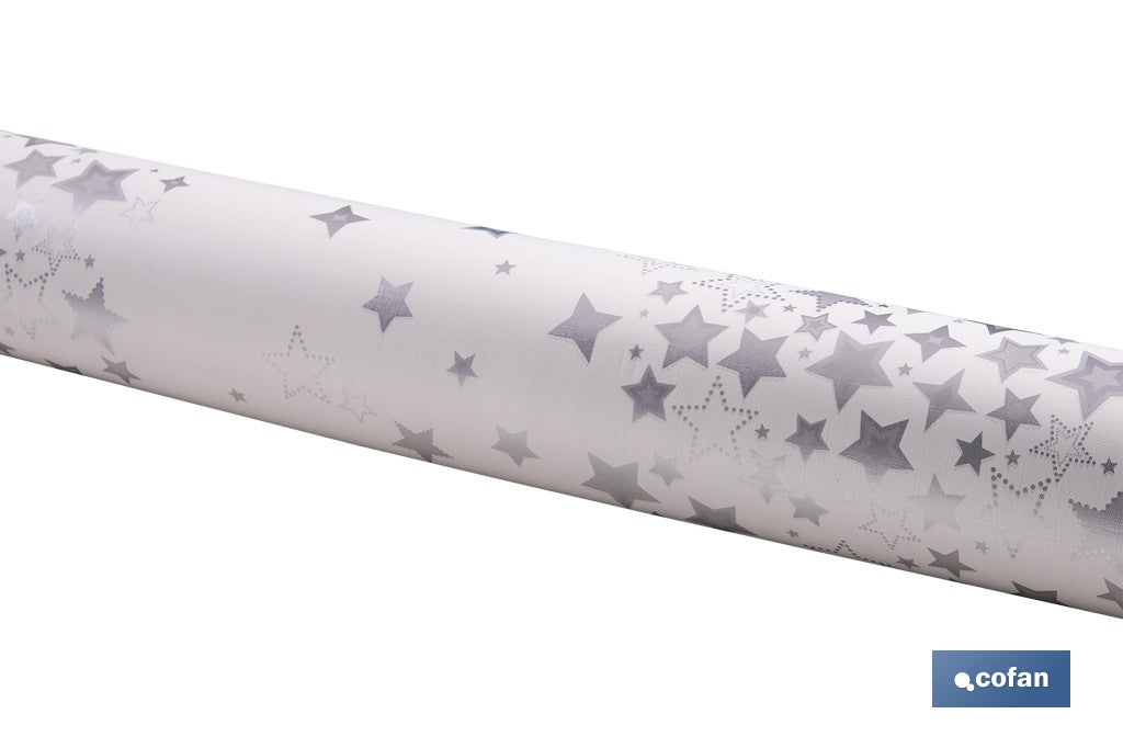 ROLLO DE HULE DISEÑO ESTRELLAS PLATEADAS 1,40 X 20 M